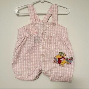 Vintage Winnie the Pooh Pink and White Gingham Bubble Romper Overalls 0-3 months